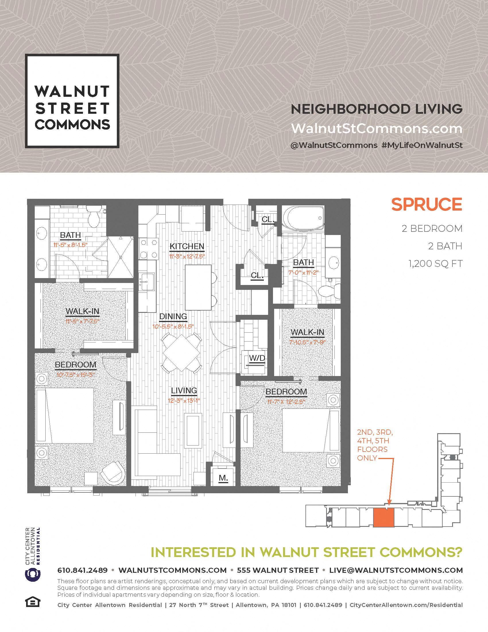 Floor plan for 2 beds, 2 baths, 1200 sqft